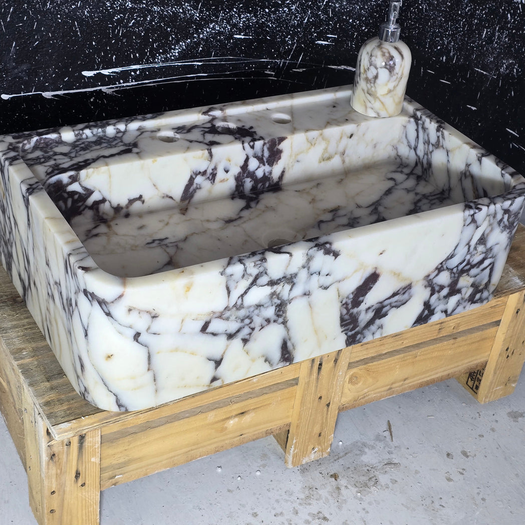 24’’ Calacatta Viola Marble Sink – Wall Mounted Floating Vanity – Luxury Bathroom Sink Handmade