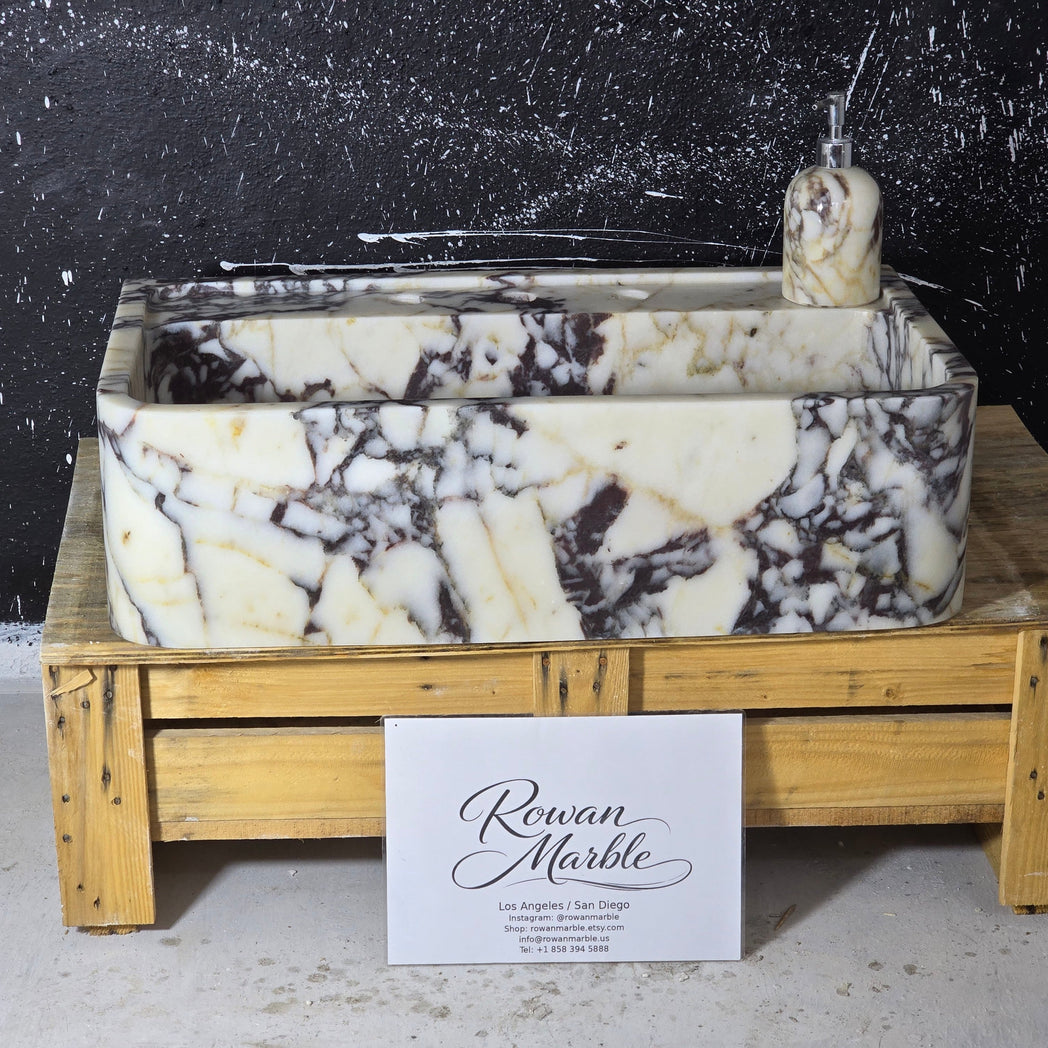24’’ Calacatta Viola Marble Sink – Wall Mounted Floating Vanity – Luxury Bathroom Sink Handmade