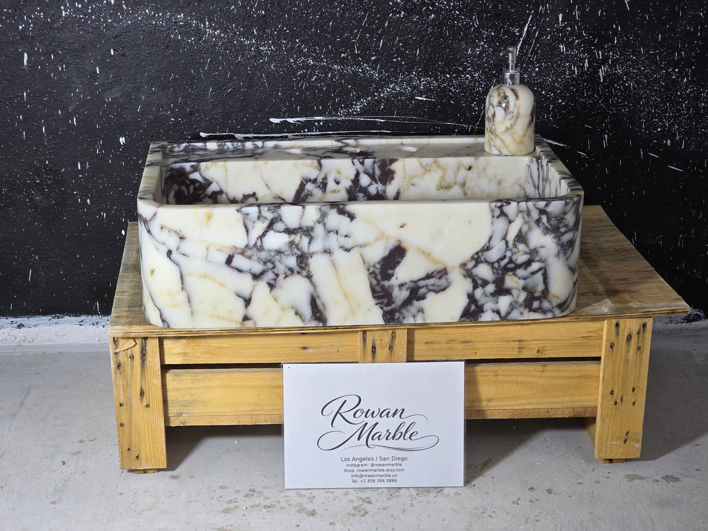 24’’ Calacatta Viola Marble Sink – Wall Mounted Floating Vanity – Luxury Bathroom Sink Handmade