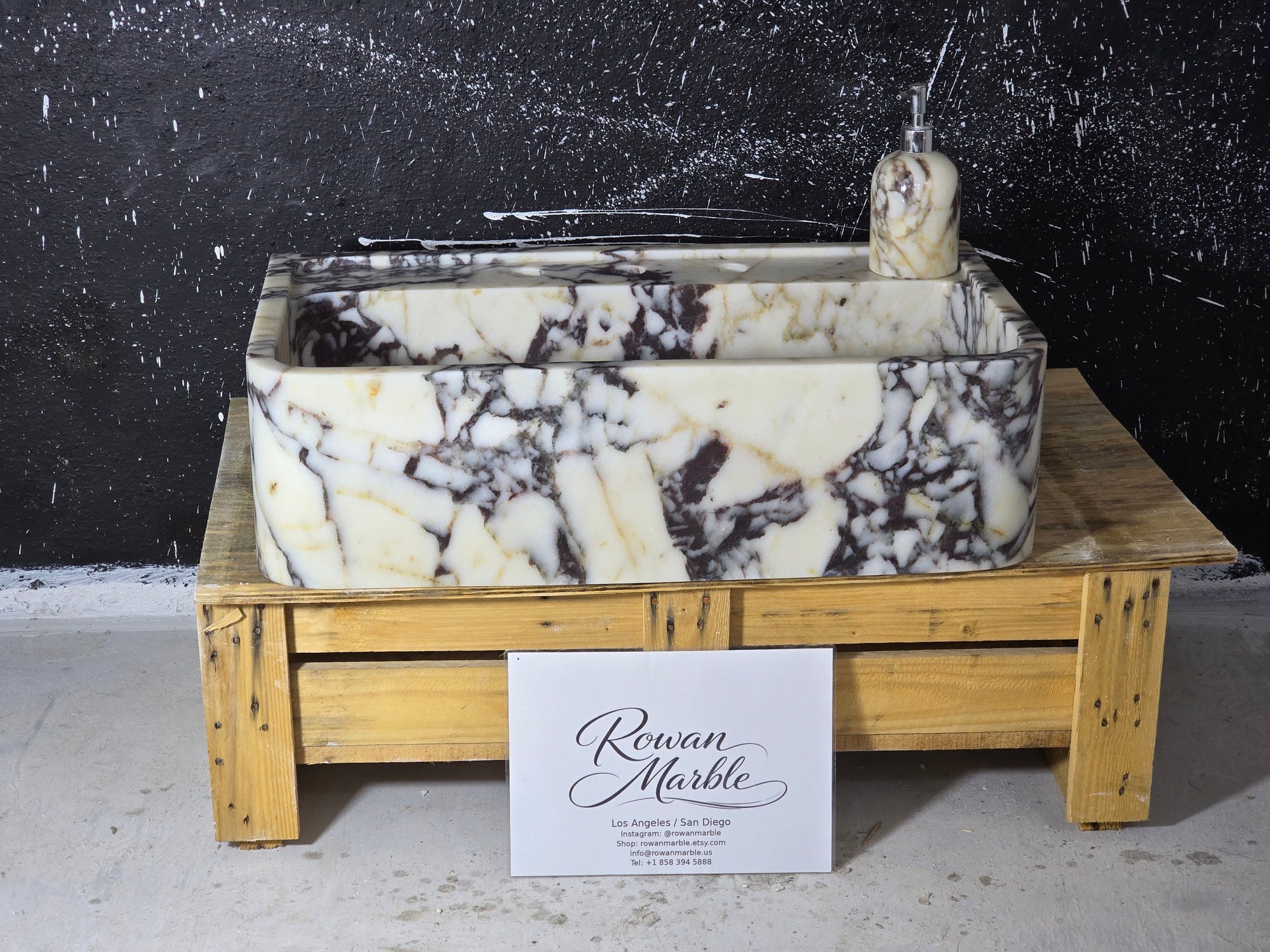 24’’ Calacatta Viola Marble Sink – Wall Mounted Floating Vanity – Luxury Bathroom Sink Handmade