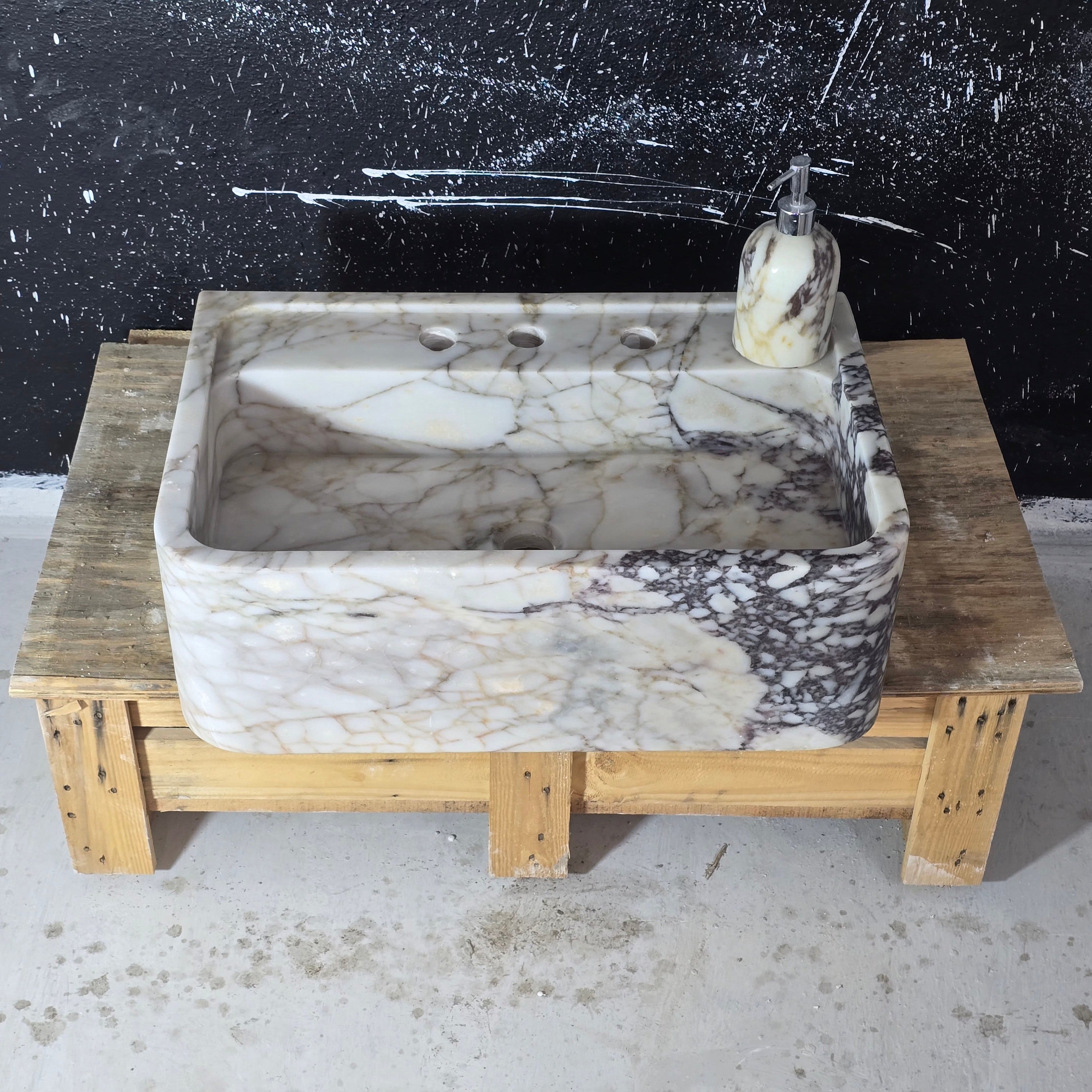 24’’ Calacatta Viola Marble Sink – Wall Mounted Floating Vanity – Luxury Bathroom Sink Handmade