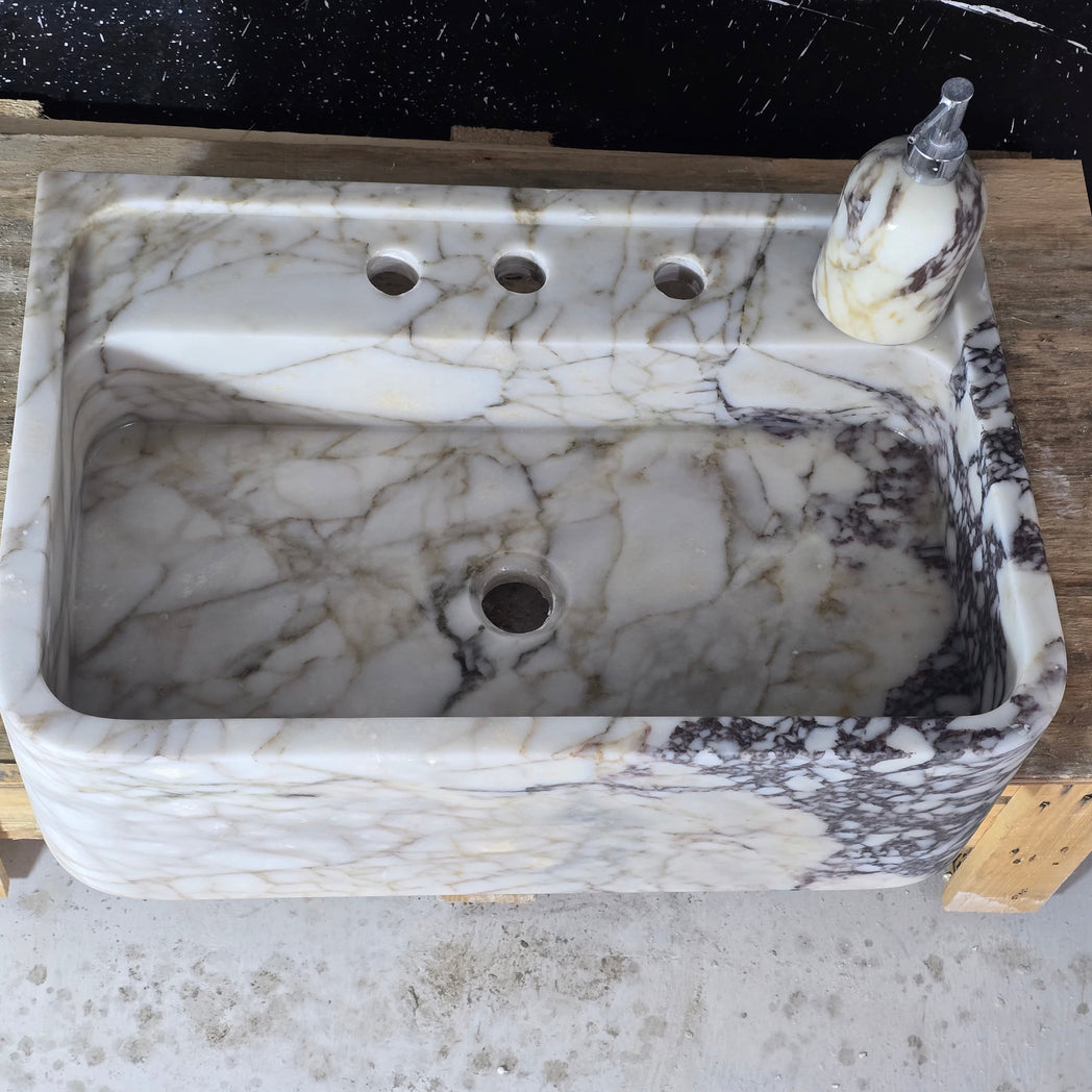 24’’ Calacatta Viola Marble Sink – Wall Mounted Floating Vanity – Luxury Bathroom Sink Handmade