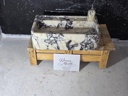 24’’ Calacatta Viola Marble Sink – Wall Mounted Floating Vanity – Luxury Bathroom Sink Handmade