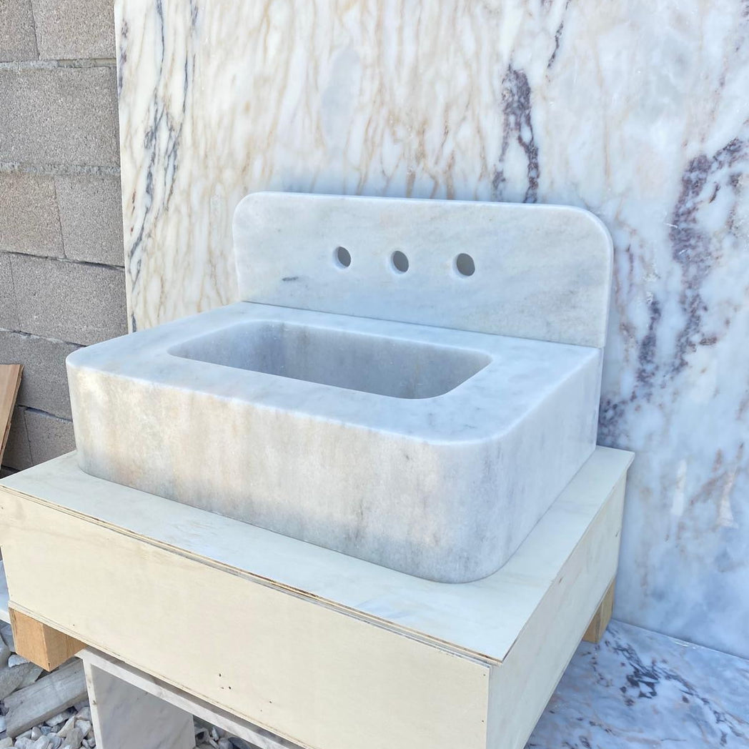 24’’ Carrara Smooth Marble Sink – Wall Mounted Floating Vanity