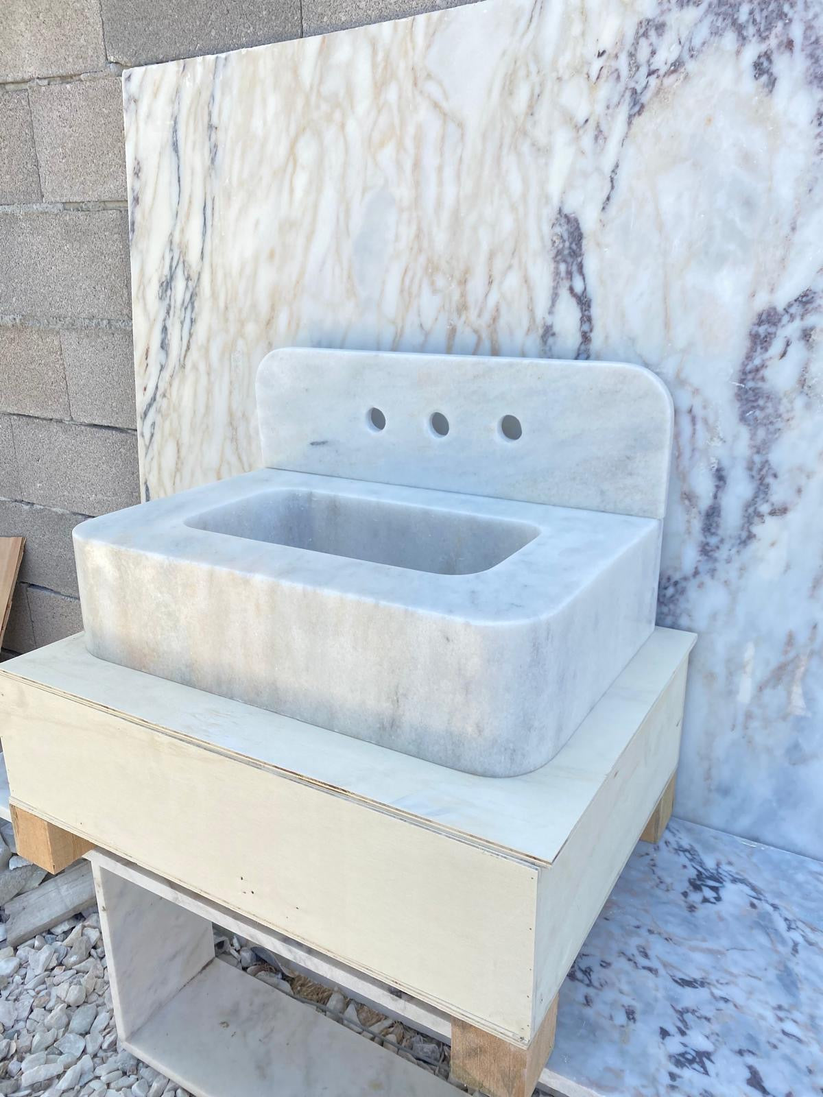 24’’ Carrara Smooth Marble Sink – Wall Mounted Floating Vanity