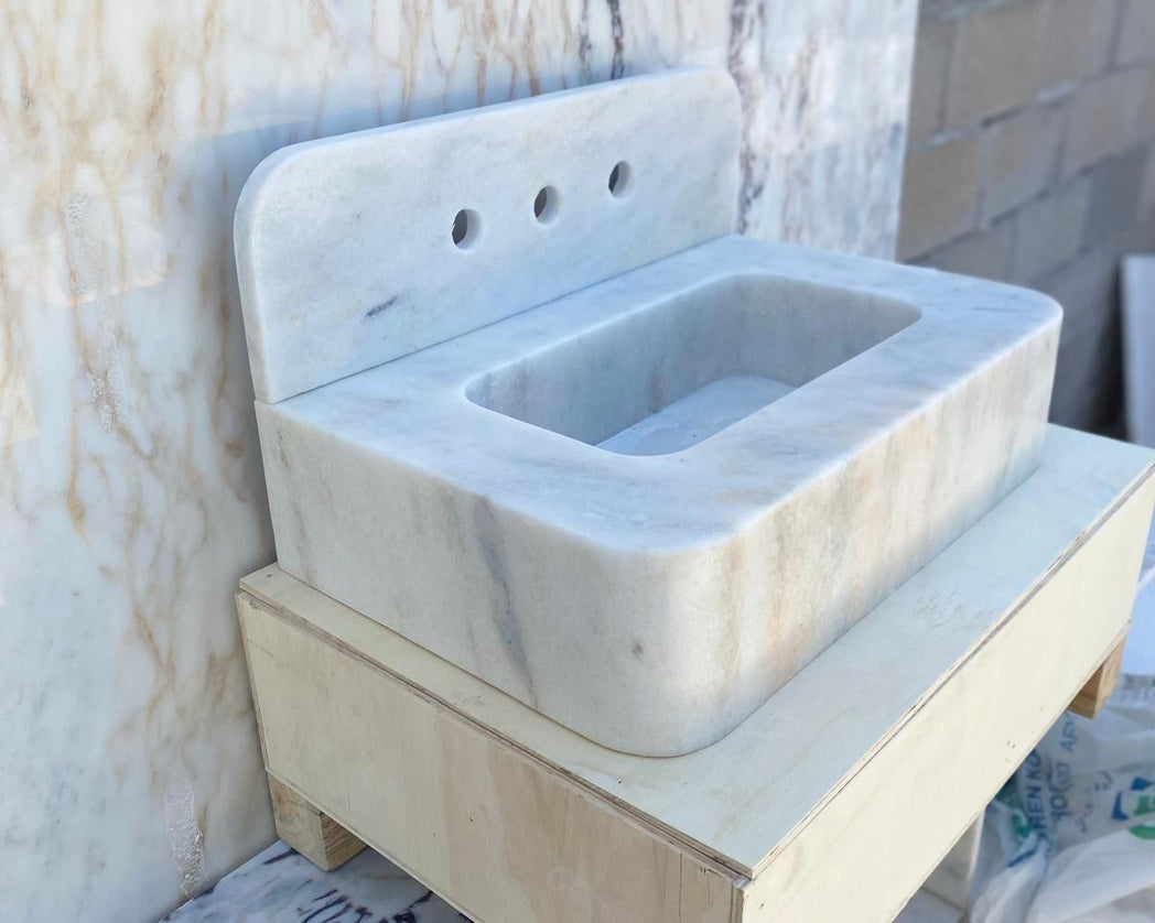 24’’ Carrara Smooth Marble Sink – Wall Mounted Floating Vanity
