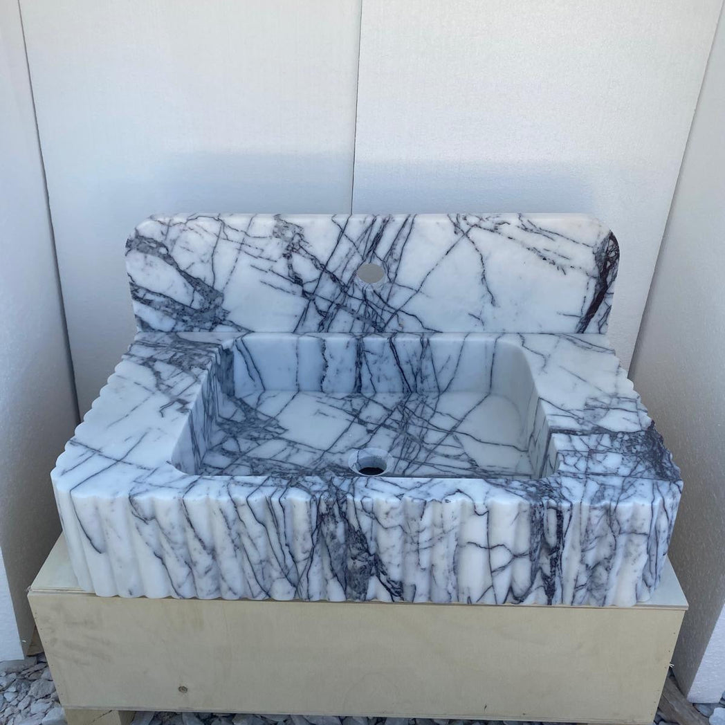 24’’ Lilac Fluted Marble Sink – Wall Mounted Floating Vanity