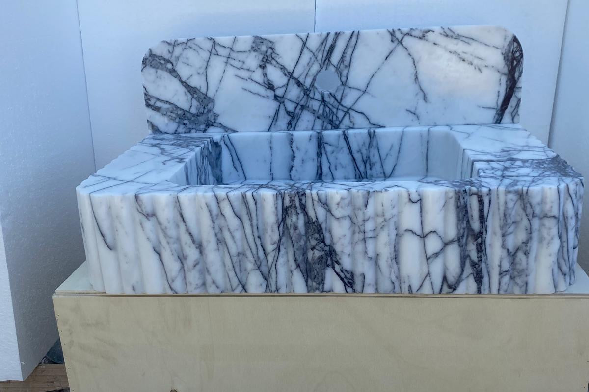 24’’ Lilac Fluted Marble Sink – Wall Mounted Floating Vanity