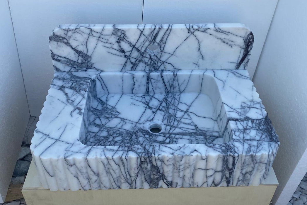 24’’ Lilac Fluted Marble Sink – Wall Mounted Floating Vanity