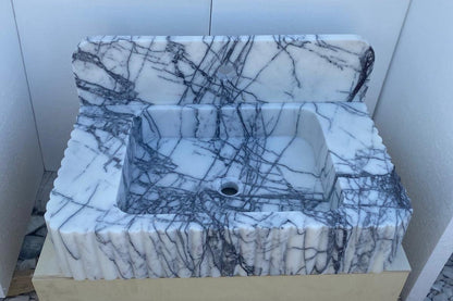 24’’ Lilac Fluted Marble Sink – Wall Mounted Floating Vanity