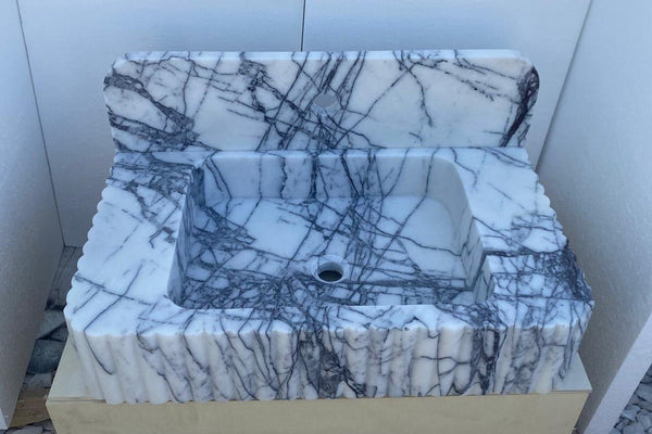 24’’ Lilac Fluted Marble Sink – Wall Mounted Floating Vanity