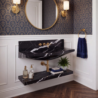 Positano – Custom Wall-Mounted Nero Marquina Marble Bathroom Sink with Floating Shelf