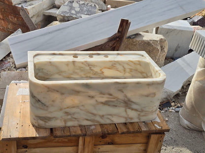 30’’ Calacatta Gold Marble Sink – Wall Mounted Floating Vanity – Luxury Bathroom Sink Handmade