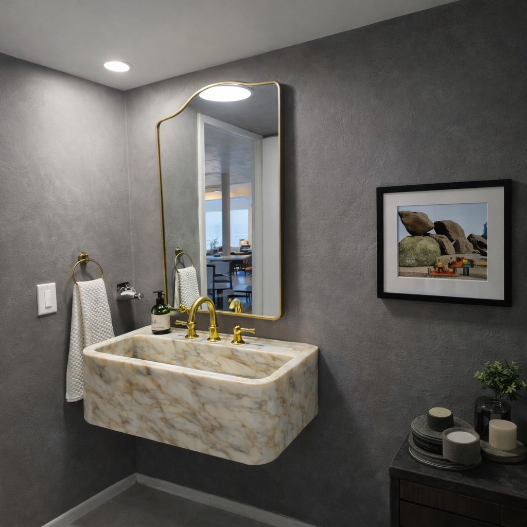 30’’ Calacatta Gold Marble Sink – Wall Mounted Floating Vanity – Luxury Bathroom Sink Handmade