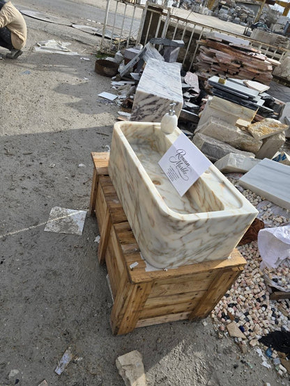 30’’ Calacatta Gold Marble Sink – Wall Mounted Floating Vanity – Luxury Bathroom Sink Handmade