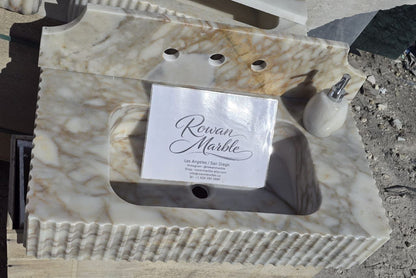 30’’ Calacatta Gold Marble Sink | Wall Mounted | Fluted | Backsplash