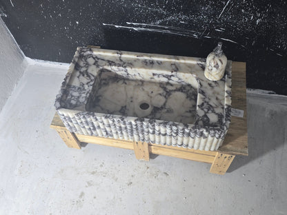 30’’ Calacatta Viola Fluted Marble Sink – Wall Mounted Floating Vanity – Luxury Bathroom Sink Handmade