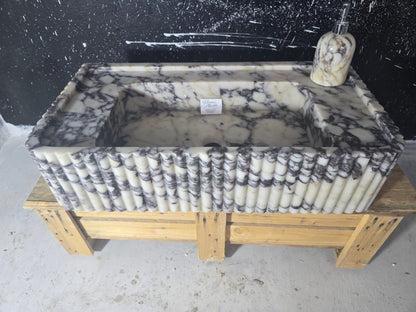 30’’ Calacatta Viola Fluted Marble Sink – Wall Mounted Floating Vanity – Luxury Bathroom Sink Handmade