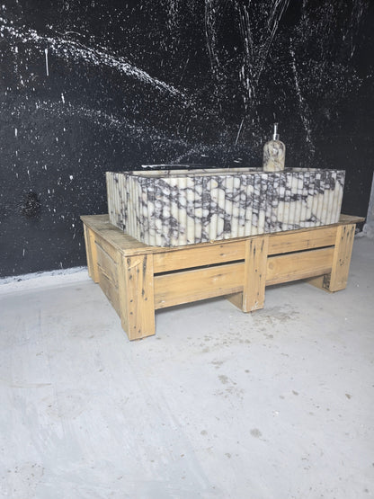 30’’ Calacatta Viola Fluted Marble Sink – Wall Mounted Floating Vanity – Luxury Bathroom Sink Handmade