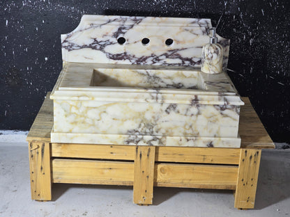 30’’ Calacatta Viola Marble Sink – Wall Mounted Floating Vanity – Luxury Bathroom Sink Handmade