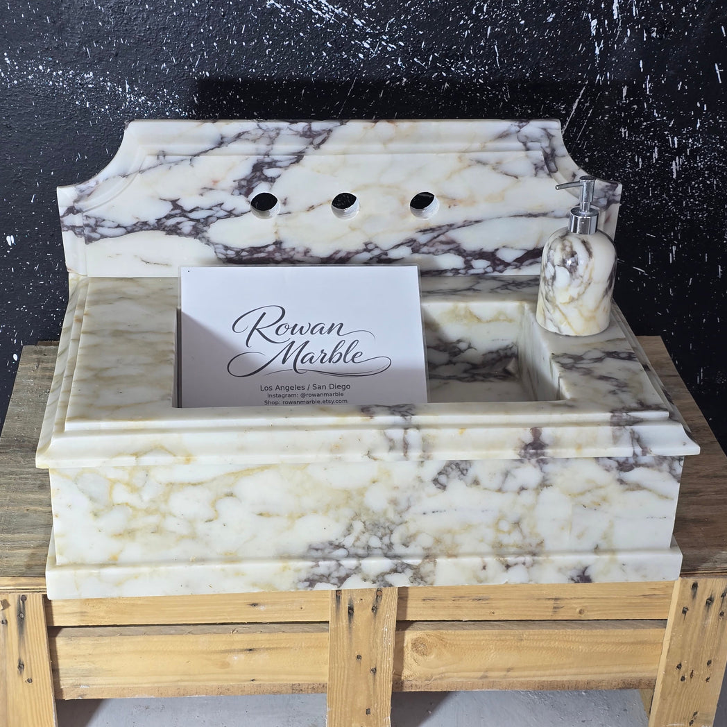 30’’ Calacatta Viola Marble Sink – Wall Mounted Floating Vanity – Luxury Bathroom Sink Handmade