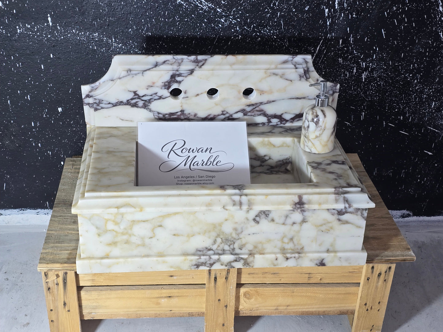 30’’ Calacatta Viola Marble Sink – Wall Mounted Floating Vanity – Luxury Bathroom Sink Handmade