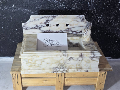 30’’ Calacatta Viola Marble Sink – Wall Mounted Floating Vanity – Luxury Bathroom Sink Handmade