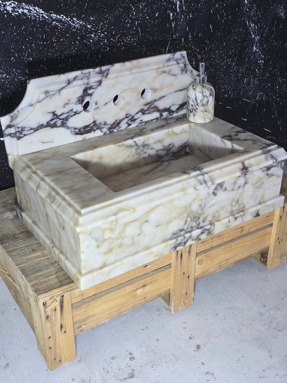 30’’ Calacatta Viola Marble Sink – Wall Mounted Floating Vanity – Luxury Bathroom Sink Handmade