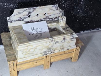 30’’ Calacatta Viola Marble Sink – Wall Mounted Floating Vanity – Luxury Bathroom Sink Handmade