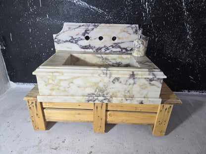 30’’ Calacatta Viola Marble Sink – Wall Mounted Floating Vanity – Luxury Bathroom Sink Handmade