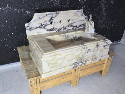 30’’ Calacatta Viola Marble Sink – Wall Mounted Floating Vanity – Luxury Bathroom Sink Handmade