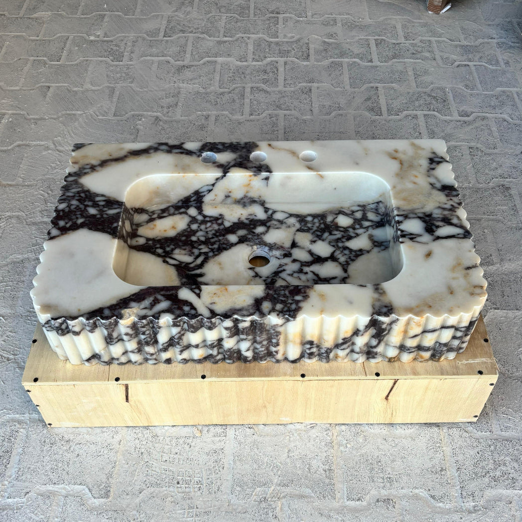 30’’ Calacatta Viola Marble Sink | Wall Mounted | Fluted