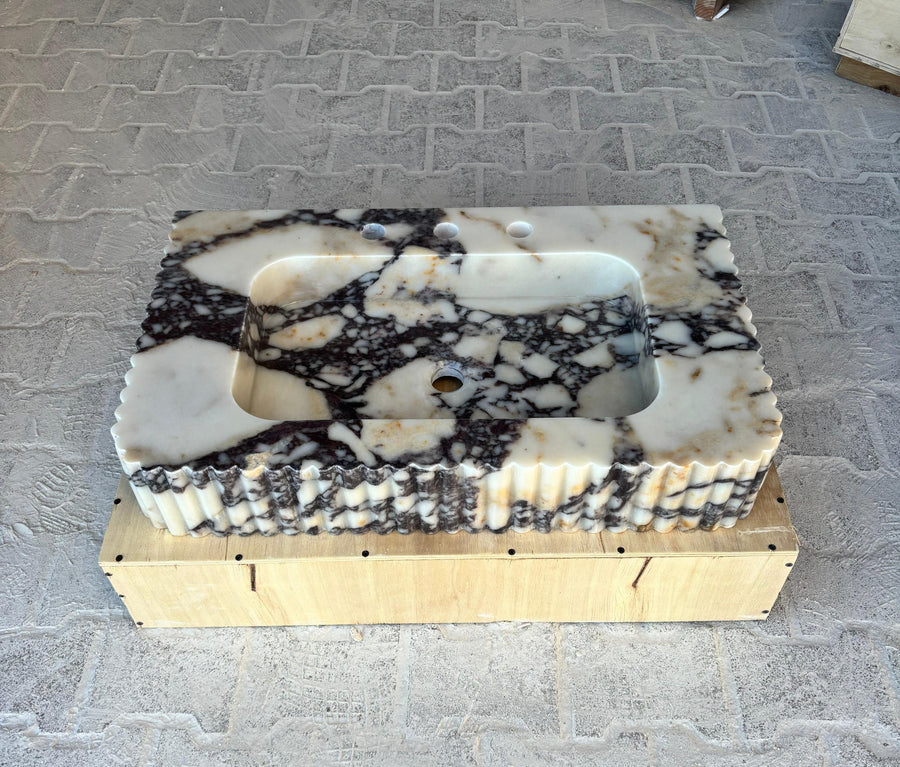 30" Calacatta Viola Marble Sink | Wall Mounted | Fluted