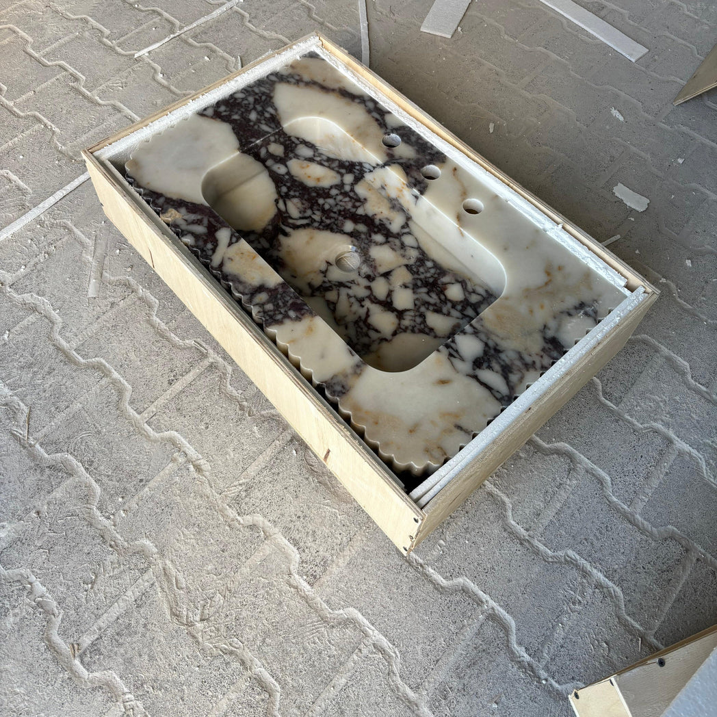 30’’ Calacatta Viola Marble Sink | Wall Mounted | Fluted