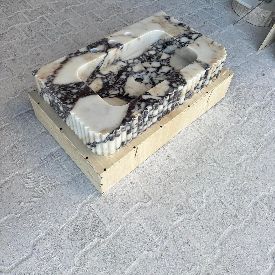 30’’ Calacatta Viola Marble Sink | Wall Mounted | Fluted