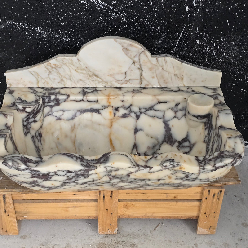 30’’ Calacatta Viola Wave Front Marble Sink – Wall Mounted Floating Vanity – Luxury Bathroom Sink Handmade