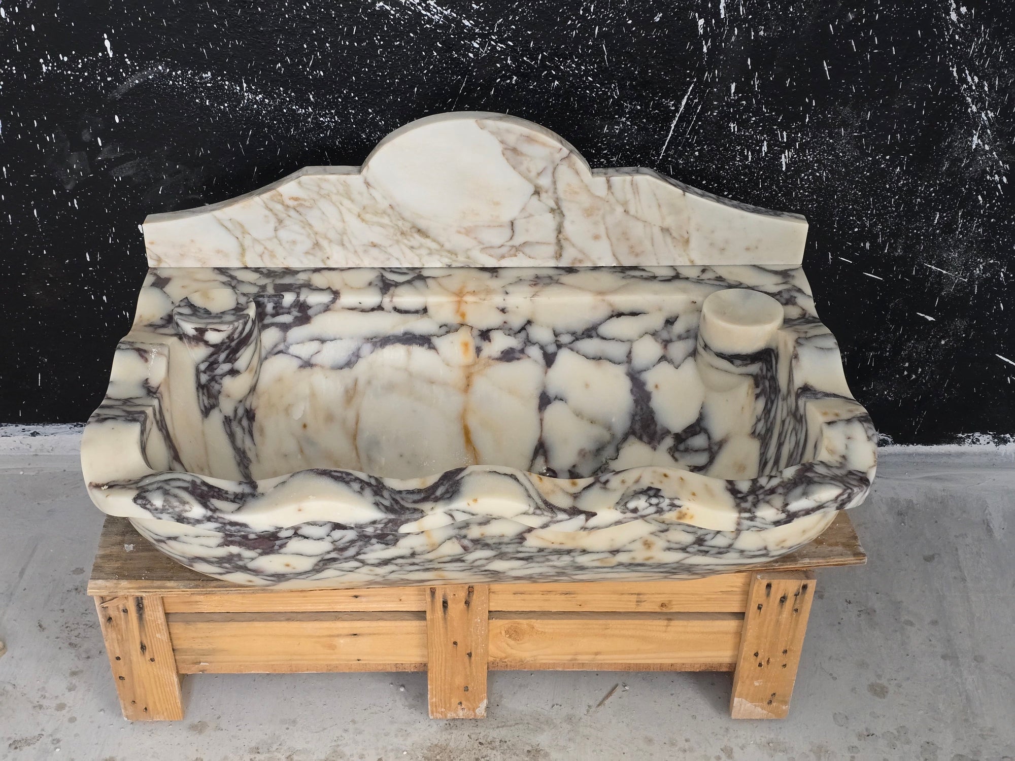 30’’ Calacatta Viola Wave Front Marble Sink – Wall Mounted Floating Vanity – Luxury Bathroom Sink Handmade