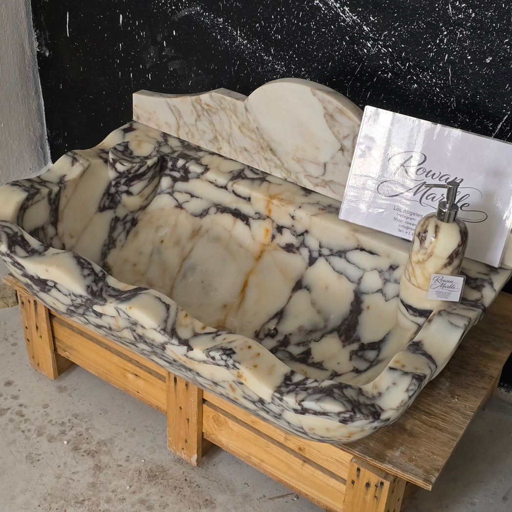 30’’ Calacatta Viola Wave Front Marble Sink – Wall Mounted Floating Vanity – Luxury Bathroom Sink Handmade