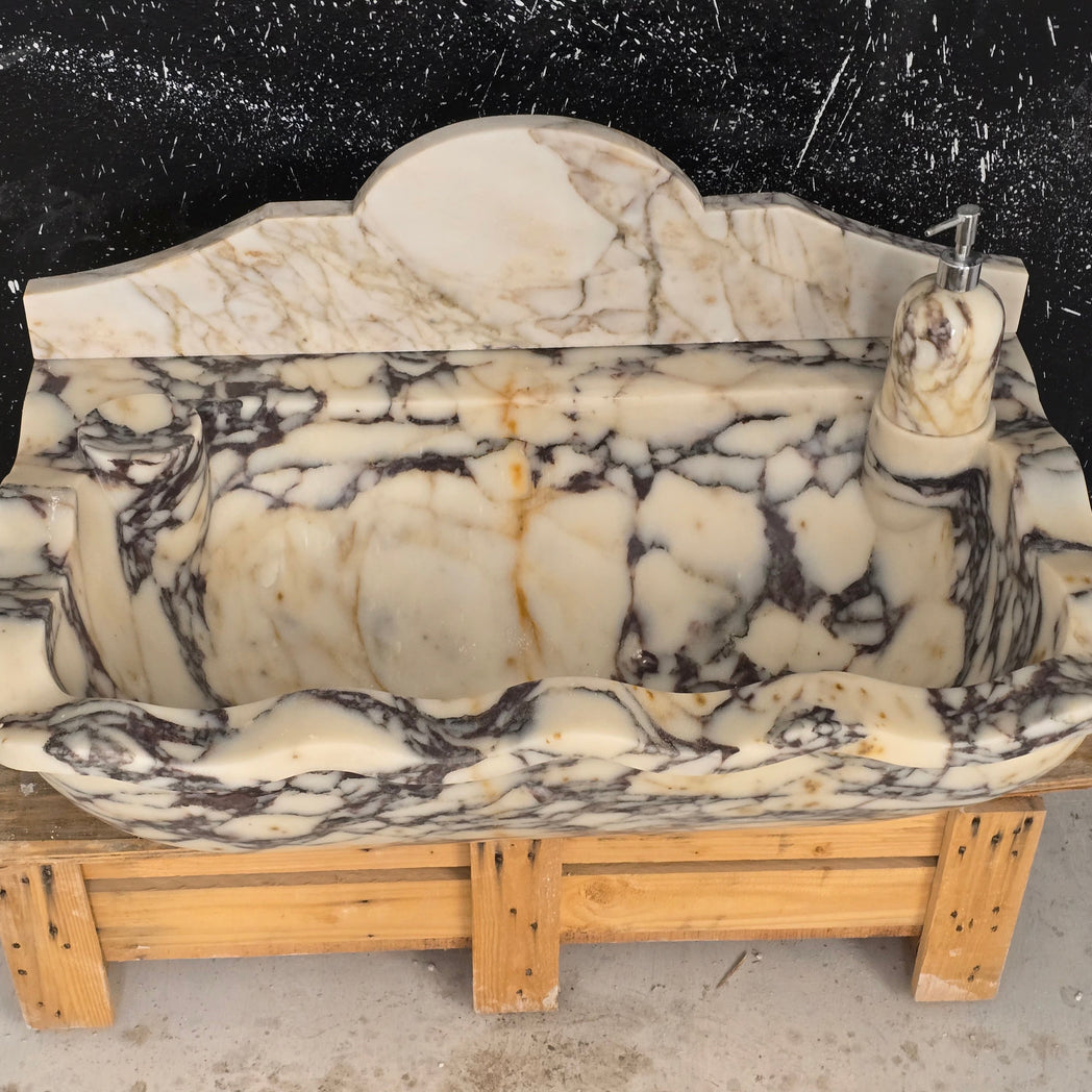 30’’ Calacatta Viola Wave Front Marble Sink – Wall Mounted Floating Vanity – Luxury Bathroom Sink Handmade