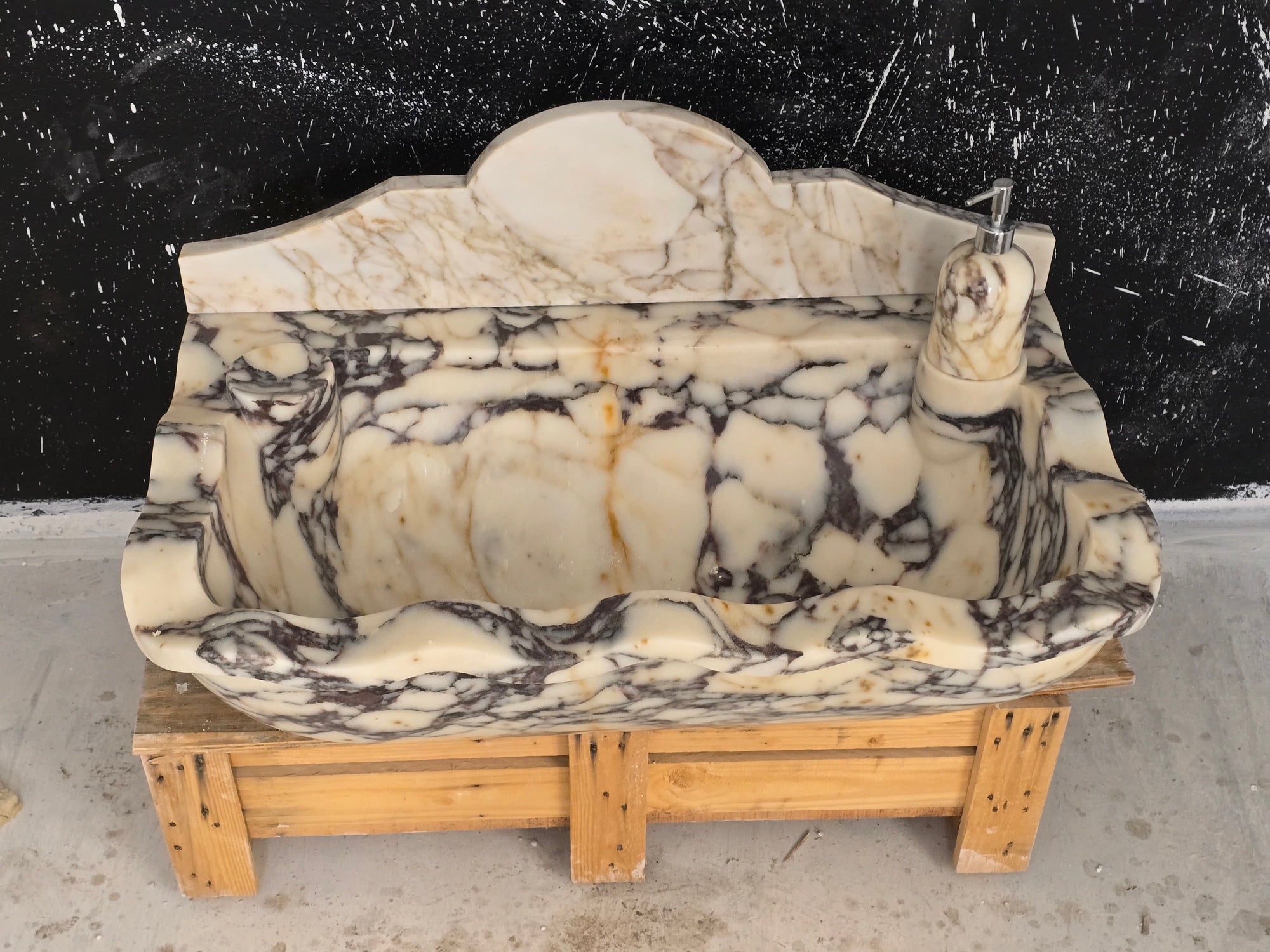 30’’ Calacatta Viola Wave Front Marble Sink – Wall Mounted Floating Vanity – Luxury Bathroom Sink Handmade