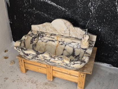 30’’ Calacatta Viola Wave Front Marble Sink – Wall Mounted Floating Vanity – Luxury Bathroom Sink Handmade