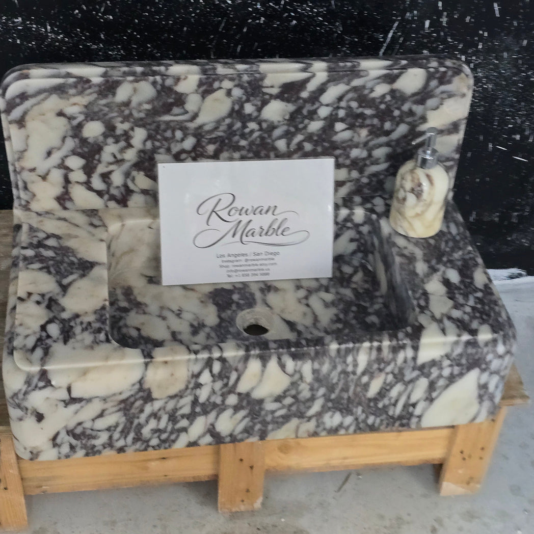 30’’ Calacatta Viola with 8’’ backsplash Marble Sink – Wall Mounted Floating Vanity – Luxury Bathroom Sink Handmade