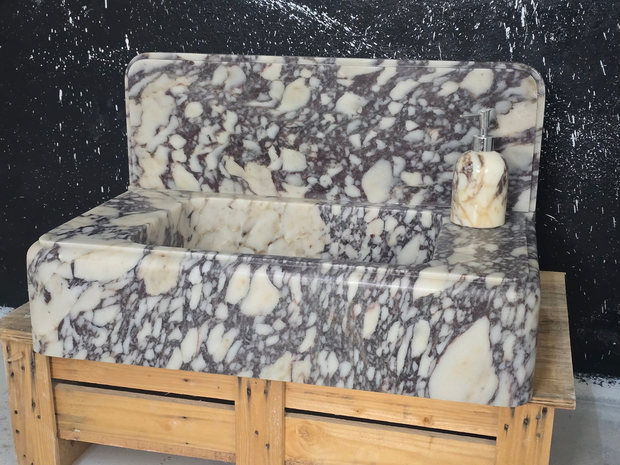 30’’ Calacatta Viola with 8’’ backsplash Marble Sink – Wall Mounted Floating Vanity – Luxury Bathroom Sink Handmade