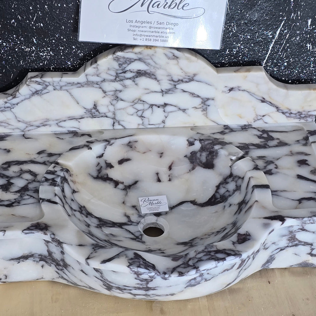 30’’ Calacatta Viola with backsplash Marble Sink – Wall Mounted Floating Vanity – Luxury Bathroom Sink Handmade