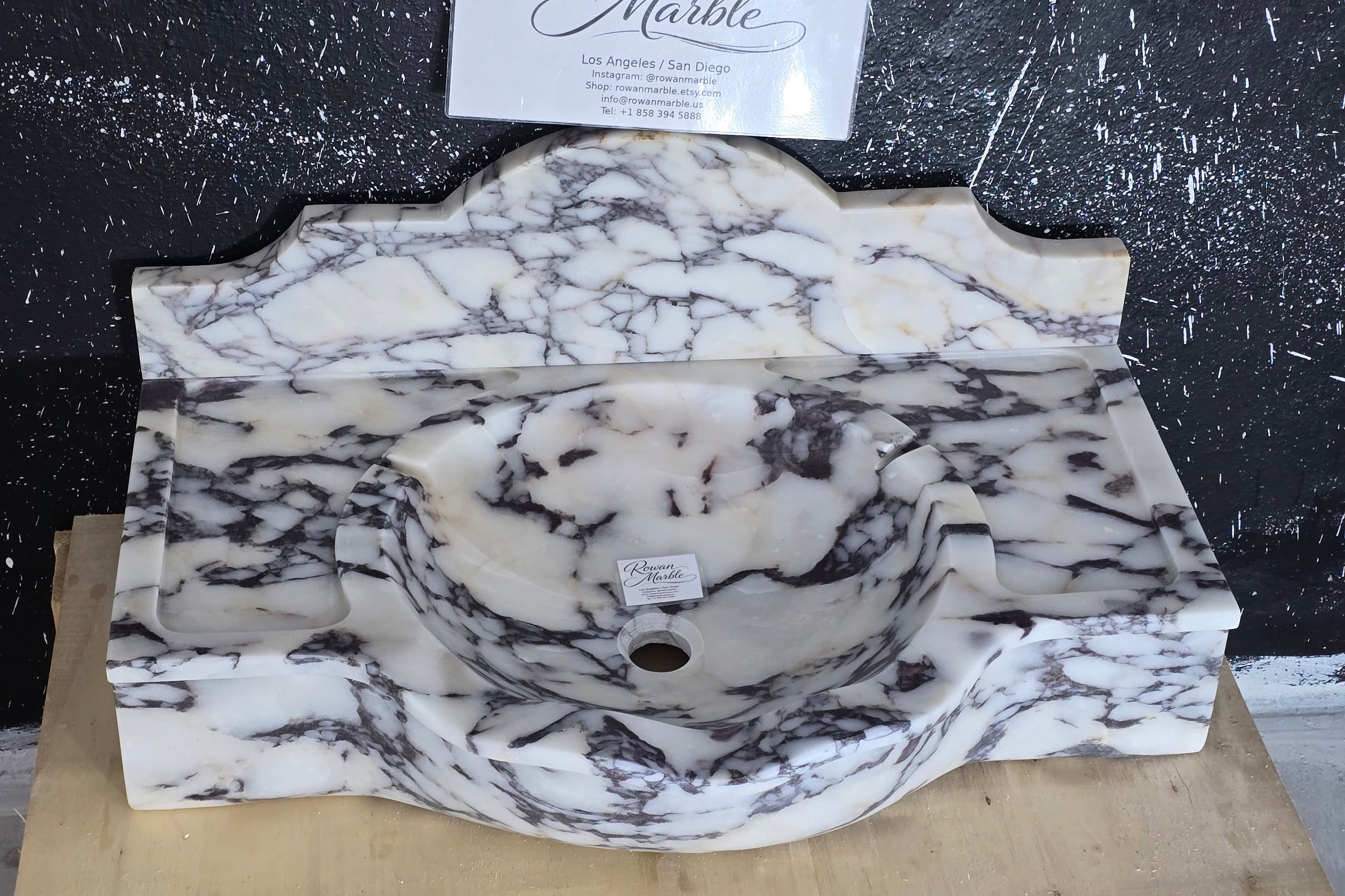 30’’ Calacatta Viola with backsplash Marble Sink – Wall Mounted Floating Vanity – Luxury Bathroom Sink Handmade
