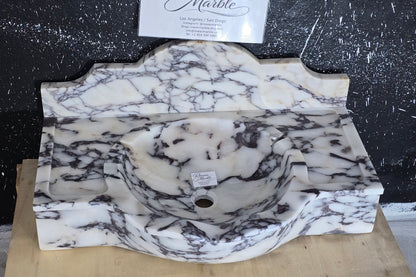 30’’ Calacatta Viola with backsplash Marble Sink – Wall Mounted Floating Vanity – Luxury Bathroom Sink Handmade