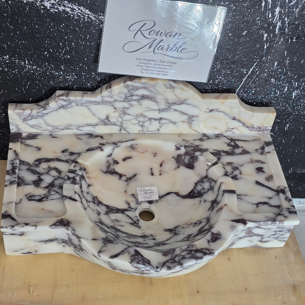 30’’ Calacatta Viola with backsplash Marble Sink – Wall Mounted Floating Vanity – Luxury Bathroom Sink Handmade