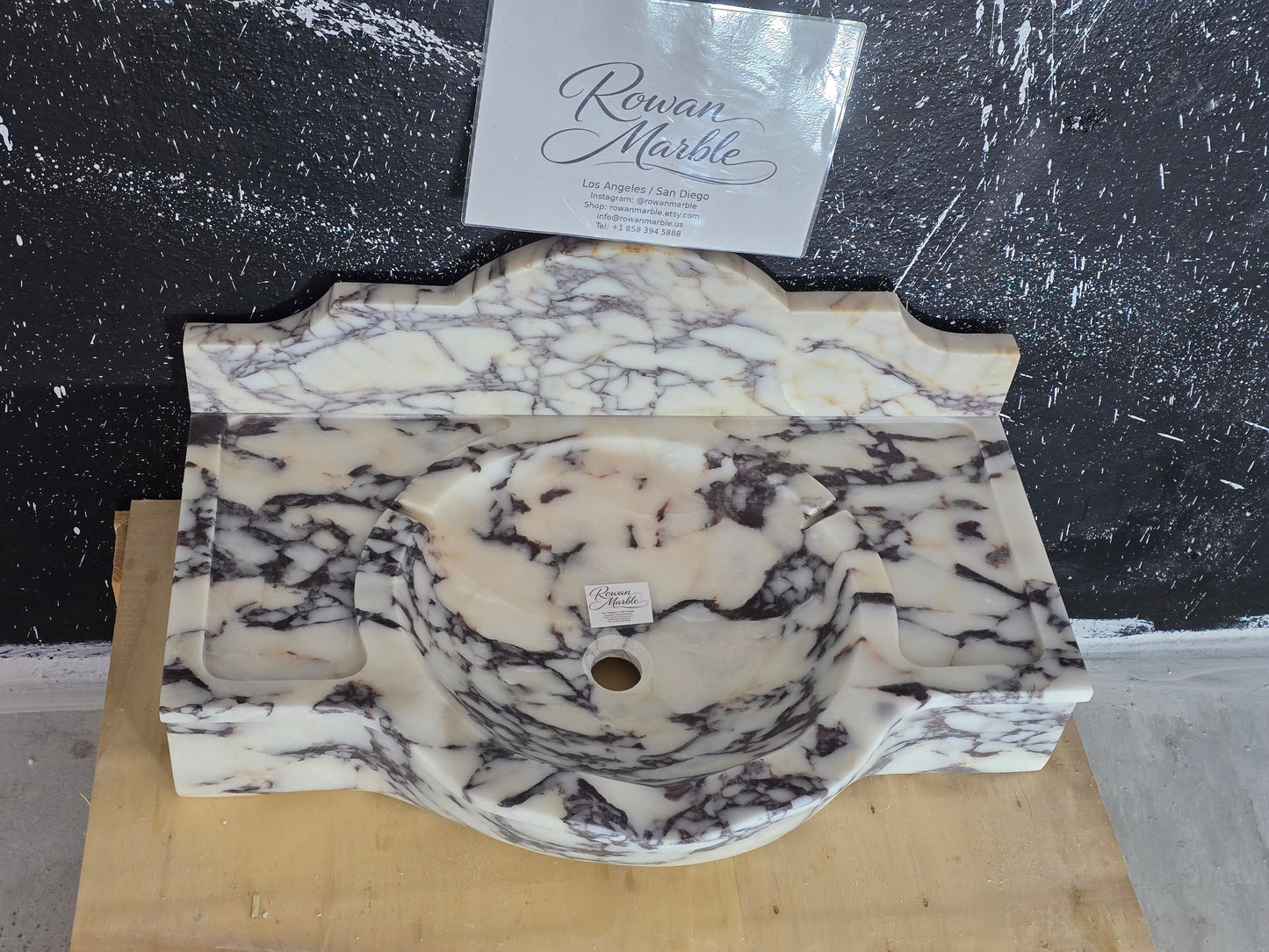 30’’ Calacatta Viola with backsplash Marble Sink – Wall Mounted Floating Vanity – Luxury Bathroom Sink Handmade