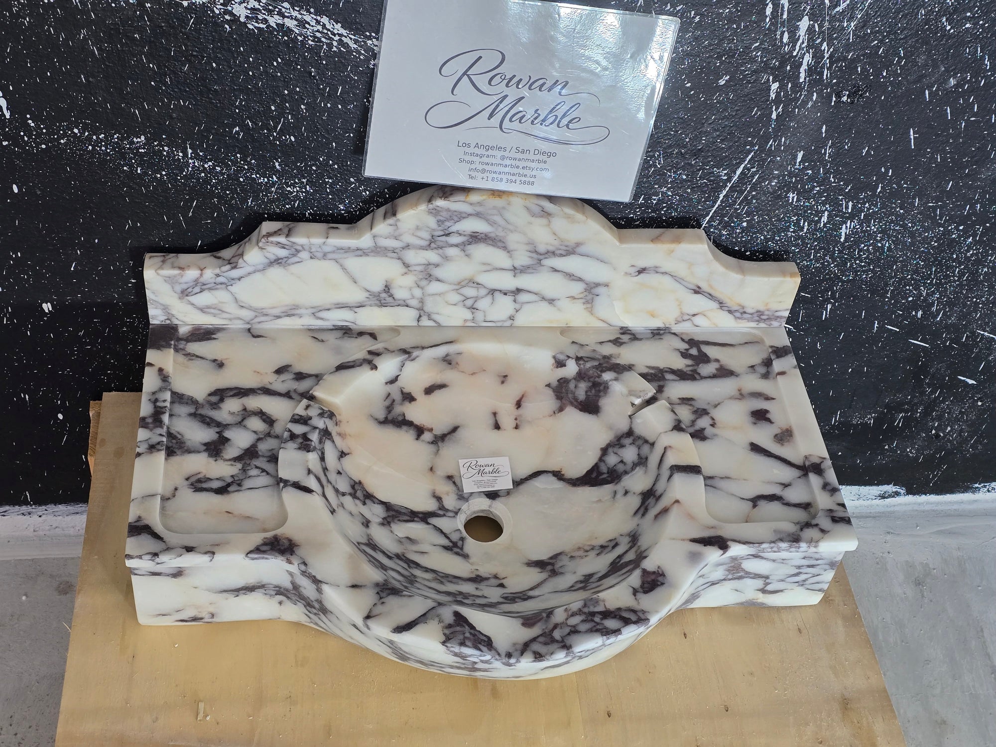 30’’ Calacatta Viola with backsplash Marble Sink – Wall Mounted Floating Vanity – Luxury Bathroom Sink Handmade