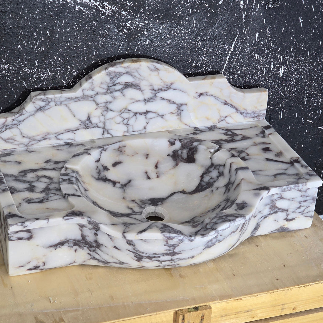 30’’ Calacatta Viola with backsplash Marble Sink – Wall Mounted Floating Vanity – Luxury Bathroom Sink Handmade